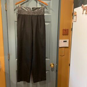 Stringbean vintage black linen dress pants w silver bling, size 11/12, circa 70s